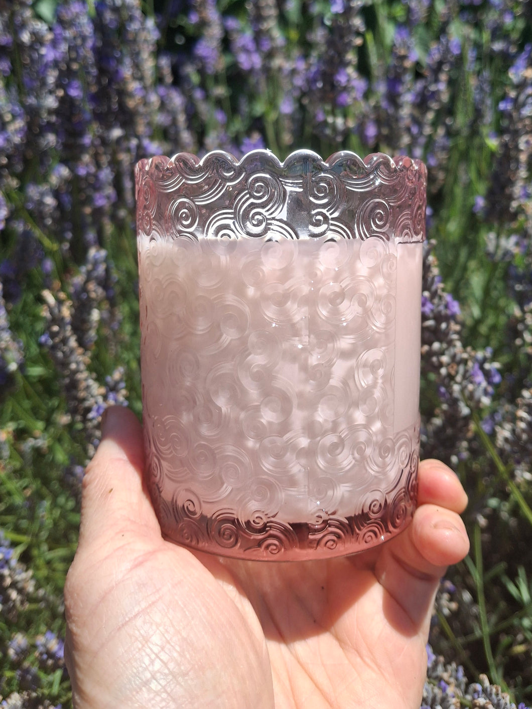 Calming soft pink lavender candle